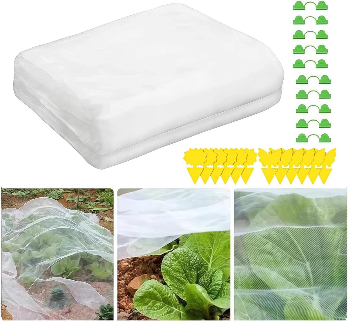 SnelShoppen - 1 stuk 3x6 m Groente Beschermnet Insectenbescherming met Gele Vallen en Groene Plantclips voor Tuin en Balkon