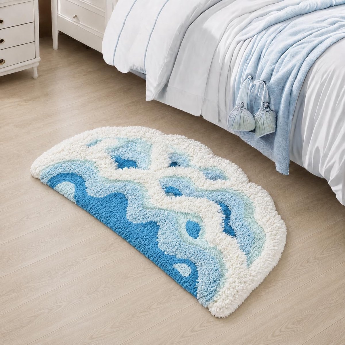 SnelShoppen - Marineblau Soft High Pile 3D Wave Moss Look Badmat - Antislip Wasbare Douchematt, Schattige Navy Blau Vloermat Voor Binnen, 50x90cm