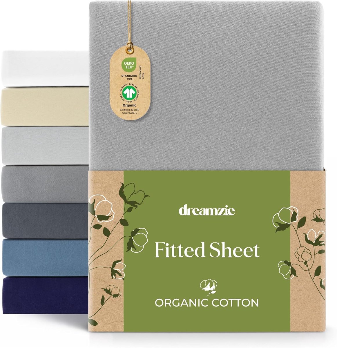 SnelShoppen - Fitted Sheet 120x200 cm - 130x200 cm, Hypoallergene Jersey 100% Biologische Katoen, Geschikt voor Matras tot 32 cm Hoog, Grijs