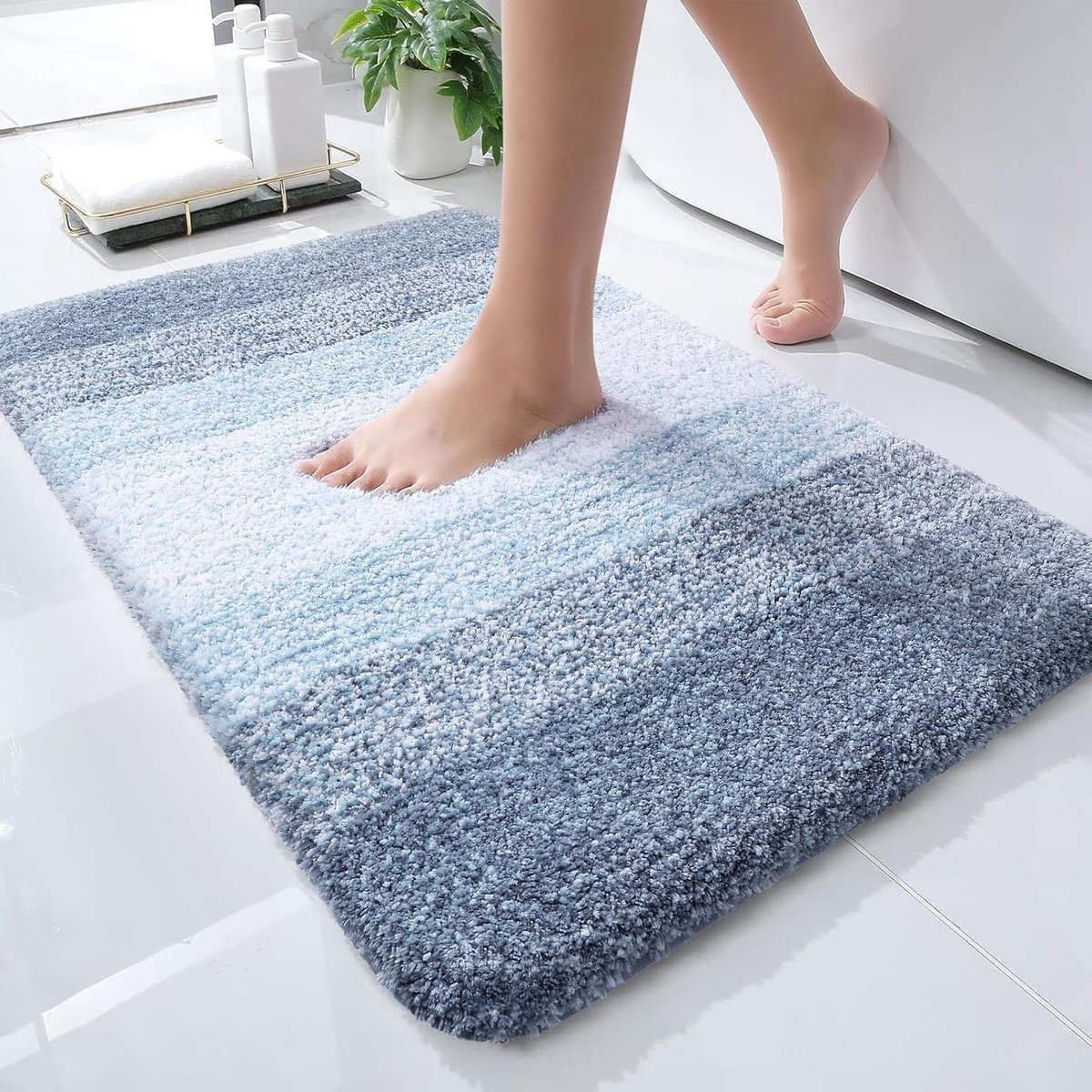 SnelShoppen - Luxe Badmat 60x40 cm, Extra Zacht en Absorberend Polyester, Antislip Pluche Hoogpolig, Machinewasbaar, Droogmachinebestendig, Blauw voor
