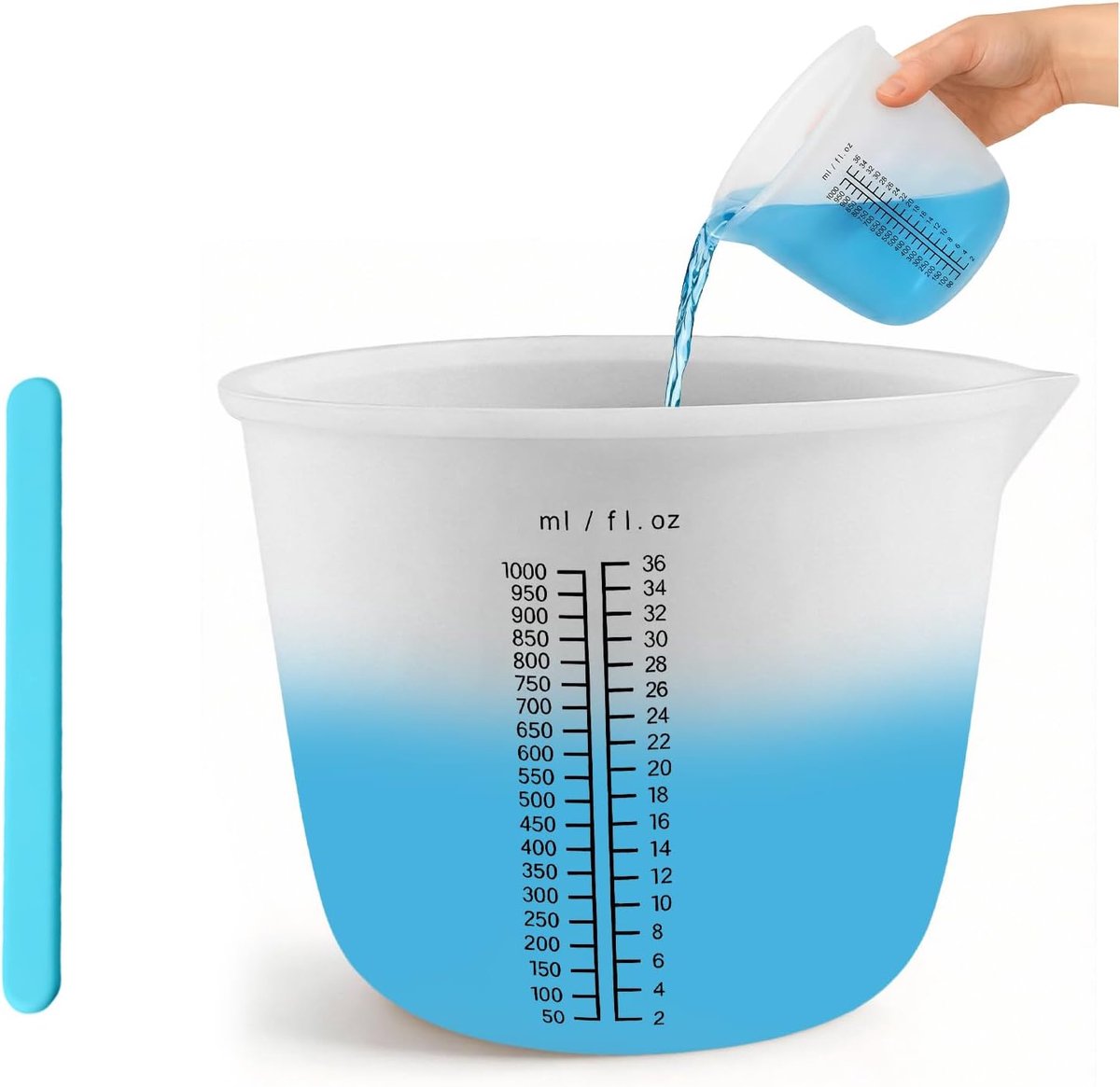 SnelShoppen - 1000 ml Siliconen Mengbeker - Grote Maatbeker voor Epoxyhars - Herbruikbare Maatbeker met Doorzichtige Roerstaafjes - Ideaal voor Doe-He