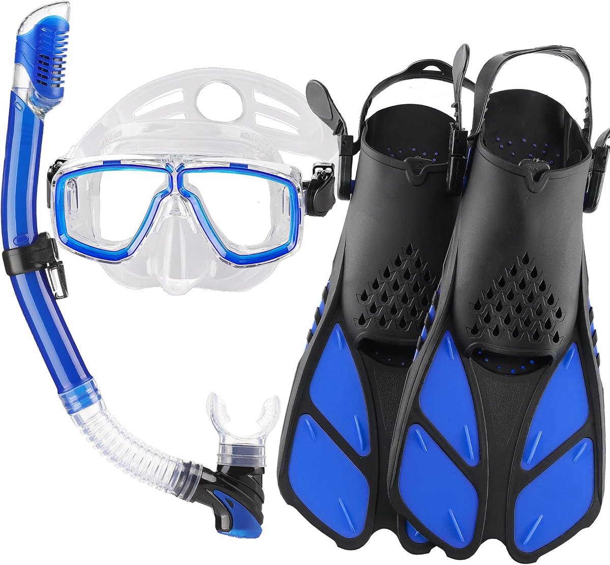 Thijox - Snorkelset voor Volwassenen met Zwemvliezen, Anti-condens Duikmasker, Dry Top Snorkel, Verstelbare Korte Duikvinnen, Reisformaat, Draagtas, I