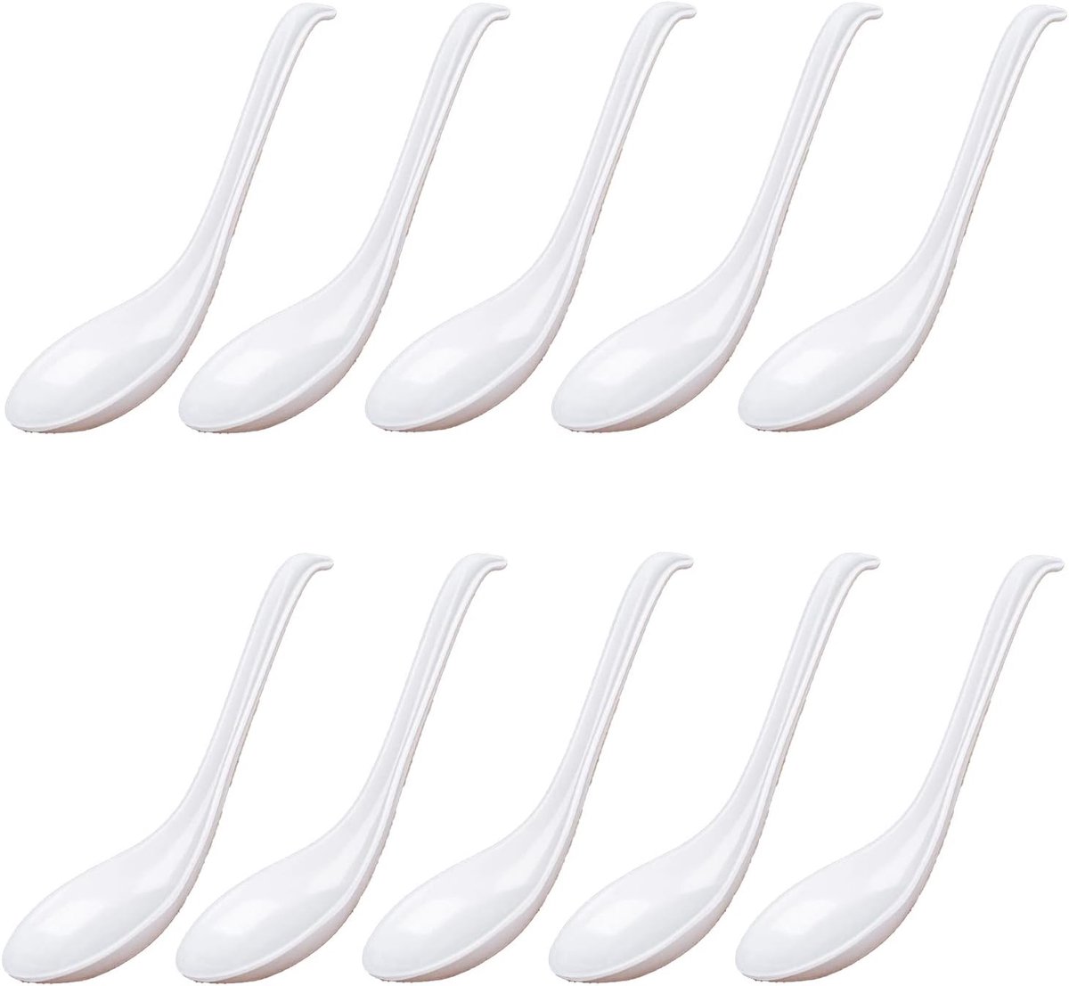 SnelShoppen - 10 Stuks Melamine Soeplepel met Lange Handgreep, Asian Appetizer Lepel met Haak, Geschikt voor Keuken, Restaurant, Feest, Wit