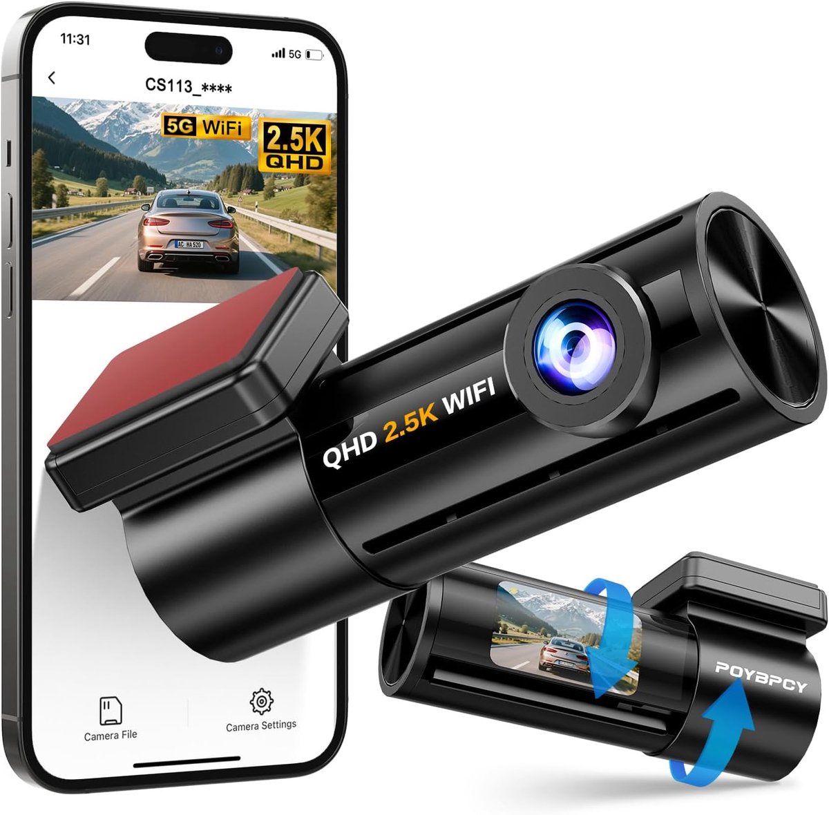 SnelShoppen - Windscreen Dashcam 2.5K Met 1.47" Scherm, Nachtzicht, WDR, Cyclic Recording, 170° Breedhoek, Parkeerbewaking, G-Sensor, WiFi en App (Exc