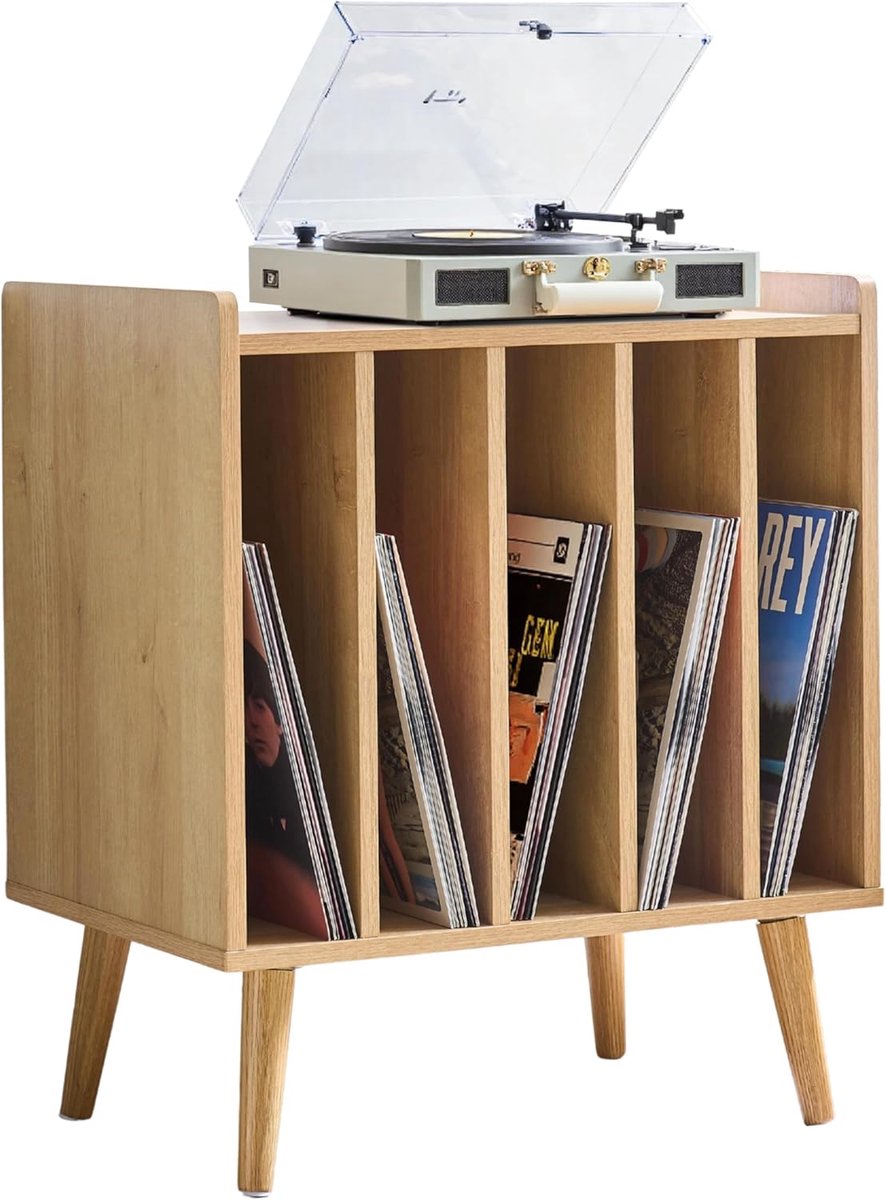 SnelShoppen - Vinyl meubels voor draaitafel - 56.5 x 39 x 66 cm - licht eiken - houten design - vinyl opslag systeem - LP houder - disc rack - platenk