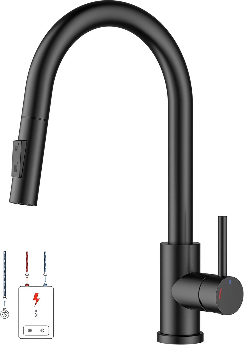 SnelShoppen - FORIOUS Keuken Mengkraan - Laag Druk Mengkranen - Uittrekbare Keuken Faucet - Enkelhandige Mixer Kraan - Voor Warm en Koud Water - Matte