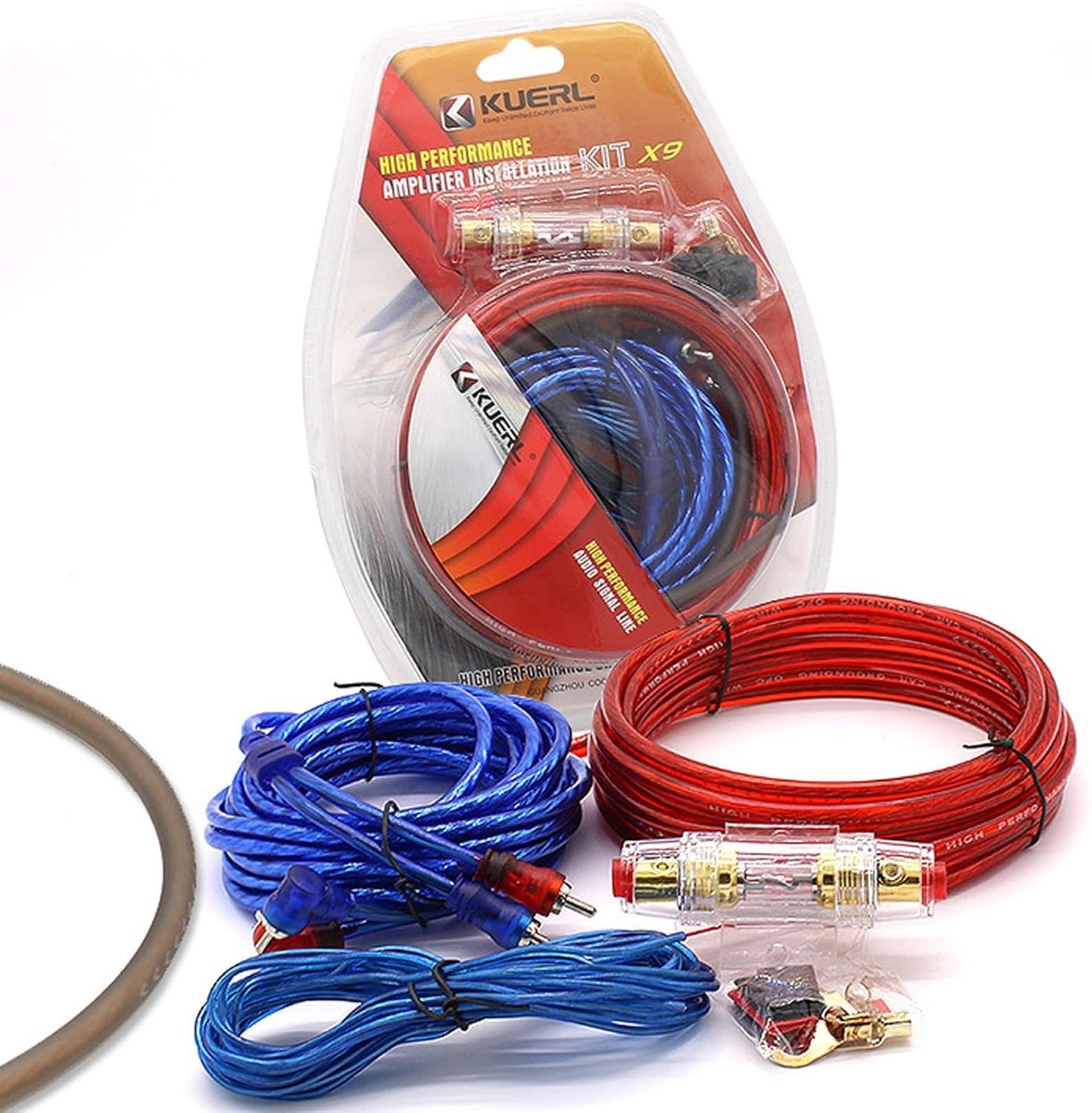 SnelShoppen - 10GA Versterker Kabelset - 4.5m Installatie Kit voor Auto - 1500W Krachtige Geluidsverbinding - Hoogwaardige Koper en Aluminium - Vuurva