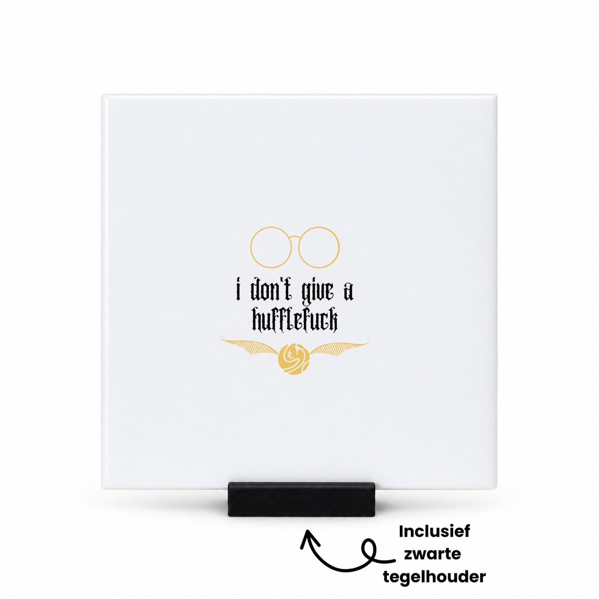 Hacebo I don't give a hufflefuck tegeltje met tegelhouder - Quotes - het boeit mij niet - tegeltjes met tekst - grappige tekst - quotes - verjaardagscadeau - verjaardag - cadeau - kado - geschenk - gift - spreuktegels - 10.8x10.8 CM Wit