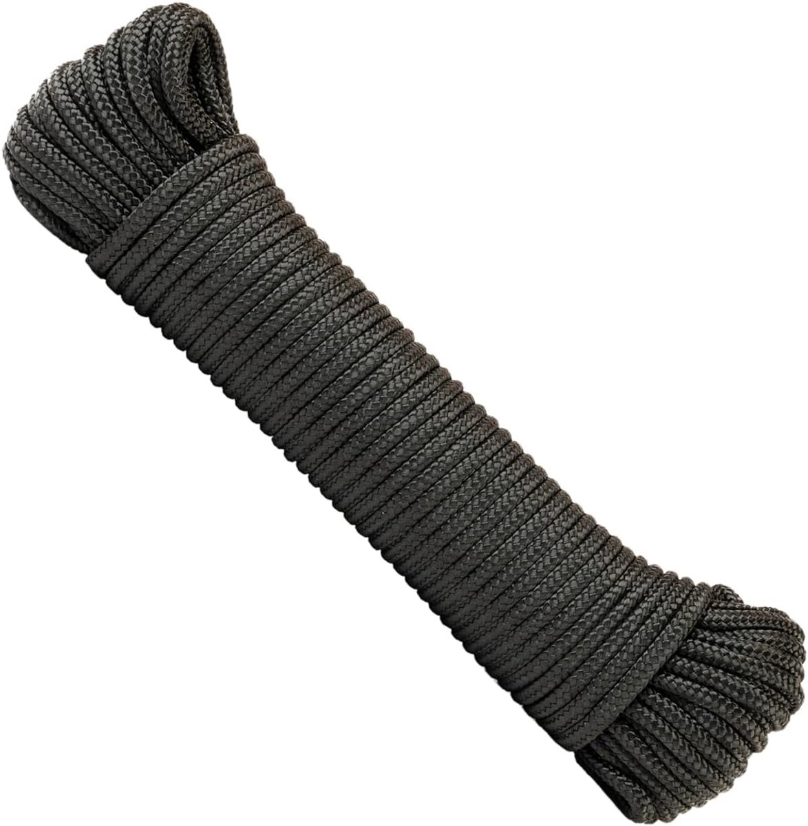 Thijox - Nylontouw 4mm 20M Zwart - Gevlochten Polyamide Paracord - Slijtvast en Sterk - Breekkracht 275kg voor Camping, Tuin, Vlaggenmasten en Zware L