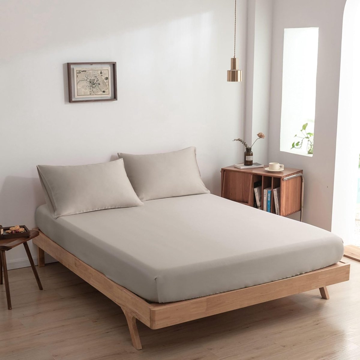 SnelShoppen - Fitted Sheet 200x220 cm - Hypoallergenic 100% Organic Bamboo - Soft Taupe - Perfect voor Matrassen tot 35 cm - Luxe 400 TC