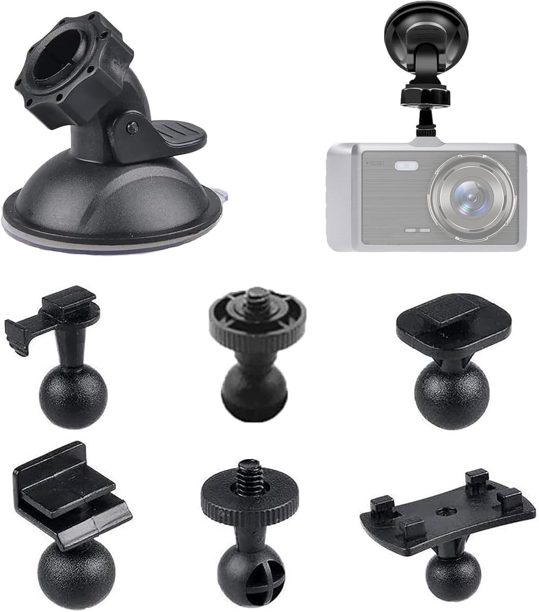 SnelShoppen - Car Suction Cup voor Dash Cam Houder - 360° Rotatie met 6 Adapters - Geschikt voor Navigatieapparatuur, Camera's, Voorruiten en Dashboar