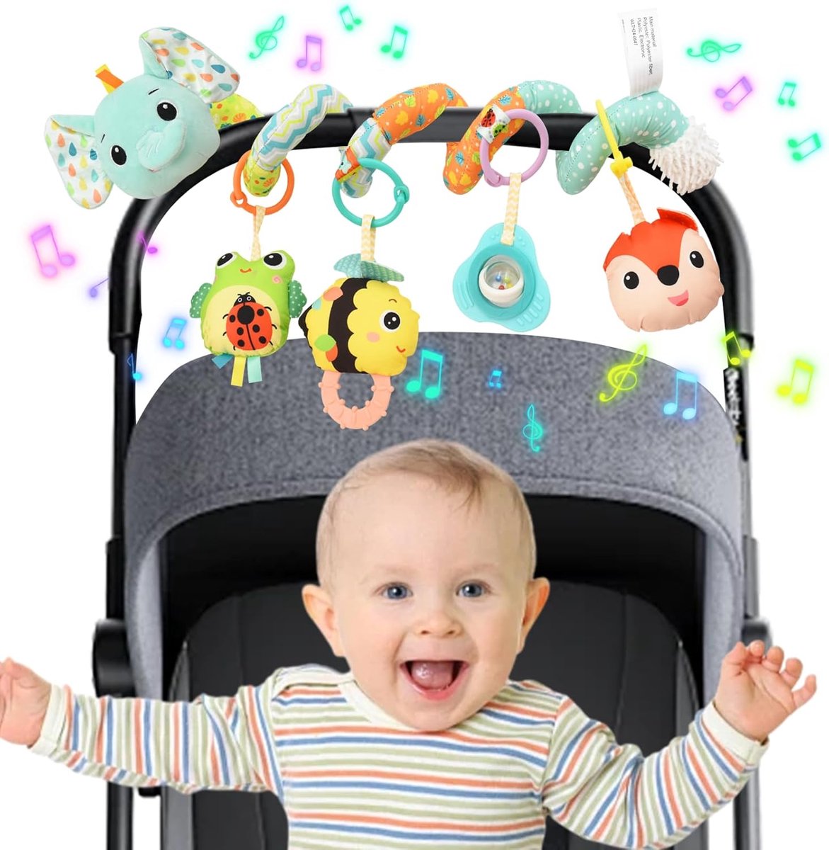 SnelShoppen - Baby Stroller Hanging Toy Spiral Plush Toy voor Autostoel, Kinderwagen en Ledikant - Sensory Speelgoed voor Pasgeborenen 0-6 Maanden - Z
