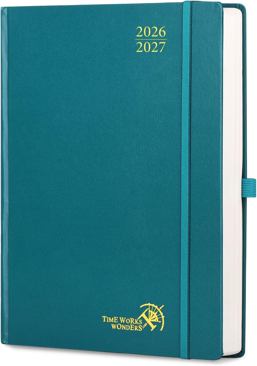 SnelShoppen - Agenda 2026 2027 Daily Planner A4 30.5x21.5 cm, 1 Pagina per Dag, Hard Cover, School Planner Pacific Green - Perfect voor Organisatie