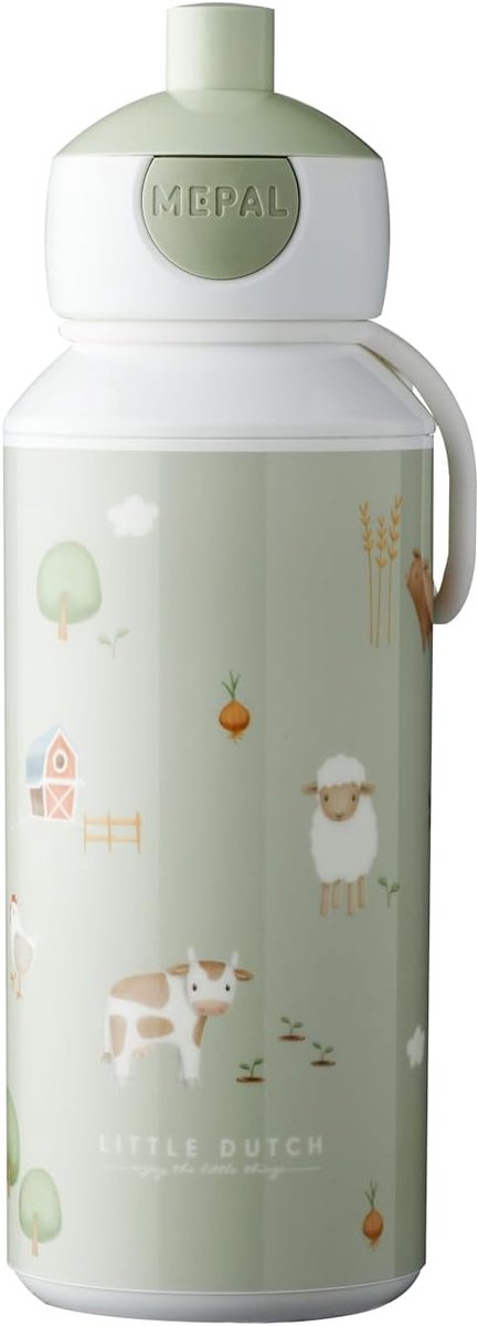 SnelShoppen - Lekvrije Pop-up Drinkfles 400 ml voor Kinderen, BPA-vrij en Vaatwasserbestendig, Ideaal voor School, Sport en Activiteiten, Little Farm
