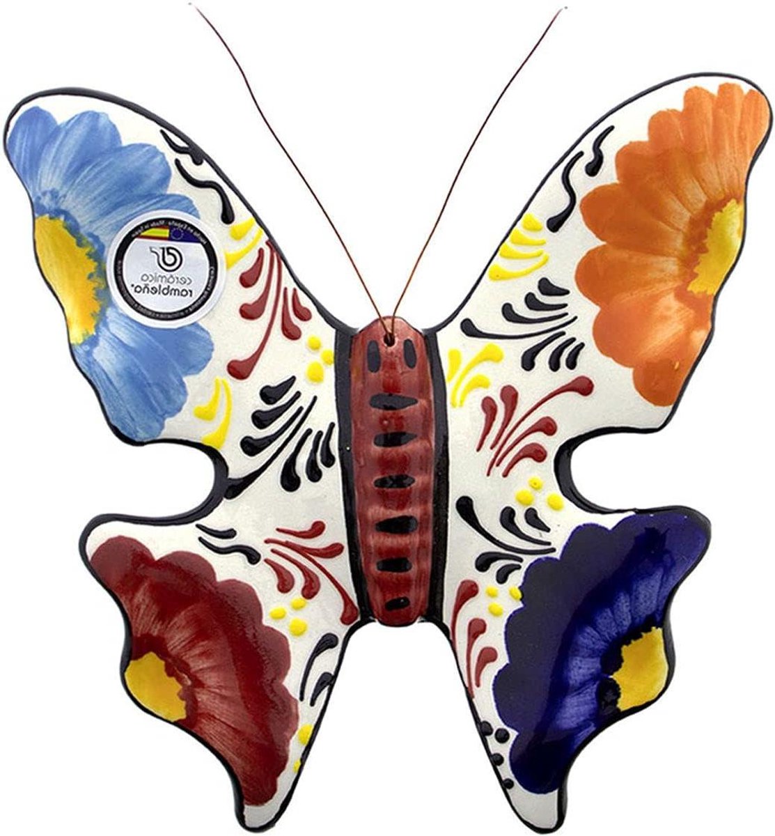 Keramische Vlinder - Decoratieve Muurdecoratie - Muur Decoreren - 100% Handgemaakt - 20 cm - Blauw