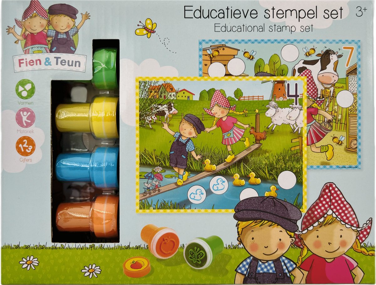 Fien & Teun Creatieve Stempel set - 4 zelfinktende stempels en 10 telkaarten - Peuter en kleuter speelgoed - Knutselen - Voor meisjes en jongens - Vanaf 3 jaar - Speelgoed kinderen - Bambolino Toys
