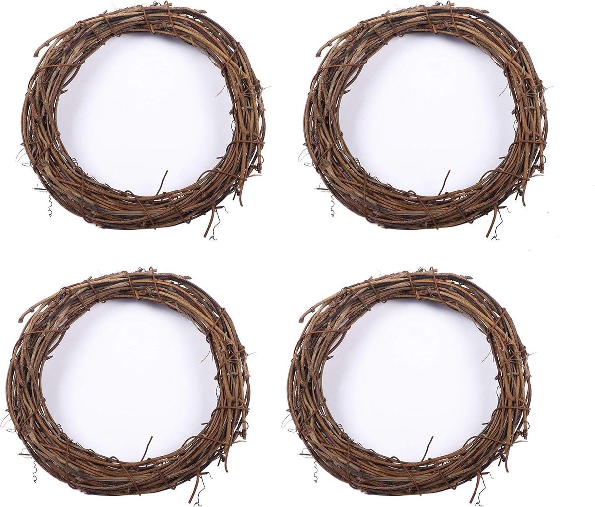 Houten Wijnstok Krans - Natuurlijke Krans - Decoratieve Toepassingen - Set van 4 stuks - 4 inch - Bruin