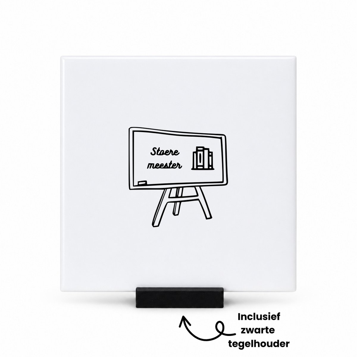 Hacebo Stoere meester tegeltje met tegelhouder - Meester - Cadeaupakket meester - tegeltjes met tekst - einde schooljaar - afscheid - Leuk cadeau voor je juf om te geven - spreuktegels - 10.8x10.8 CM Wit