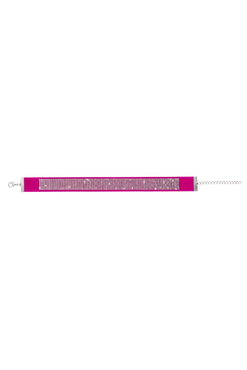 KIMU® Choker Strass Roze - Stoffen Choker met Strass Steentjes - Diamantjes Halsketting Glamour Glitter Sparkle Festival