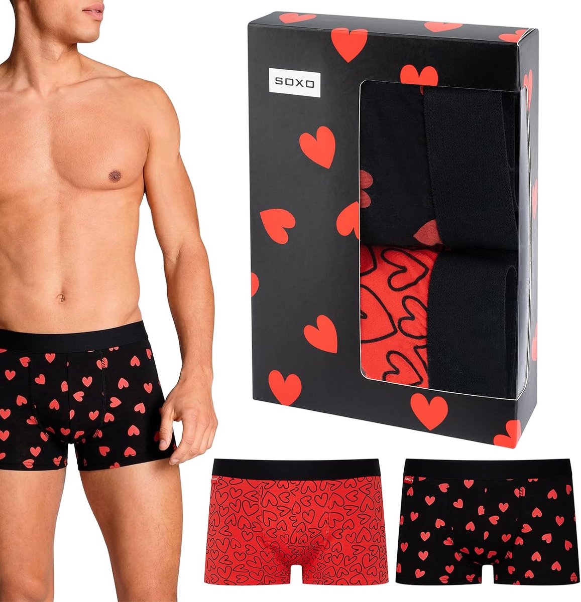 SnelShoppen - Valentijnsdag Boxer Shorts voor Mannen - Comfortabele Onderbroeken - 2 Stuks in 4 Maten - Stijlvolle en Sexy Onderkleding voor Elke Gele