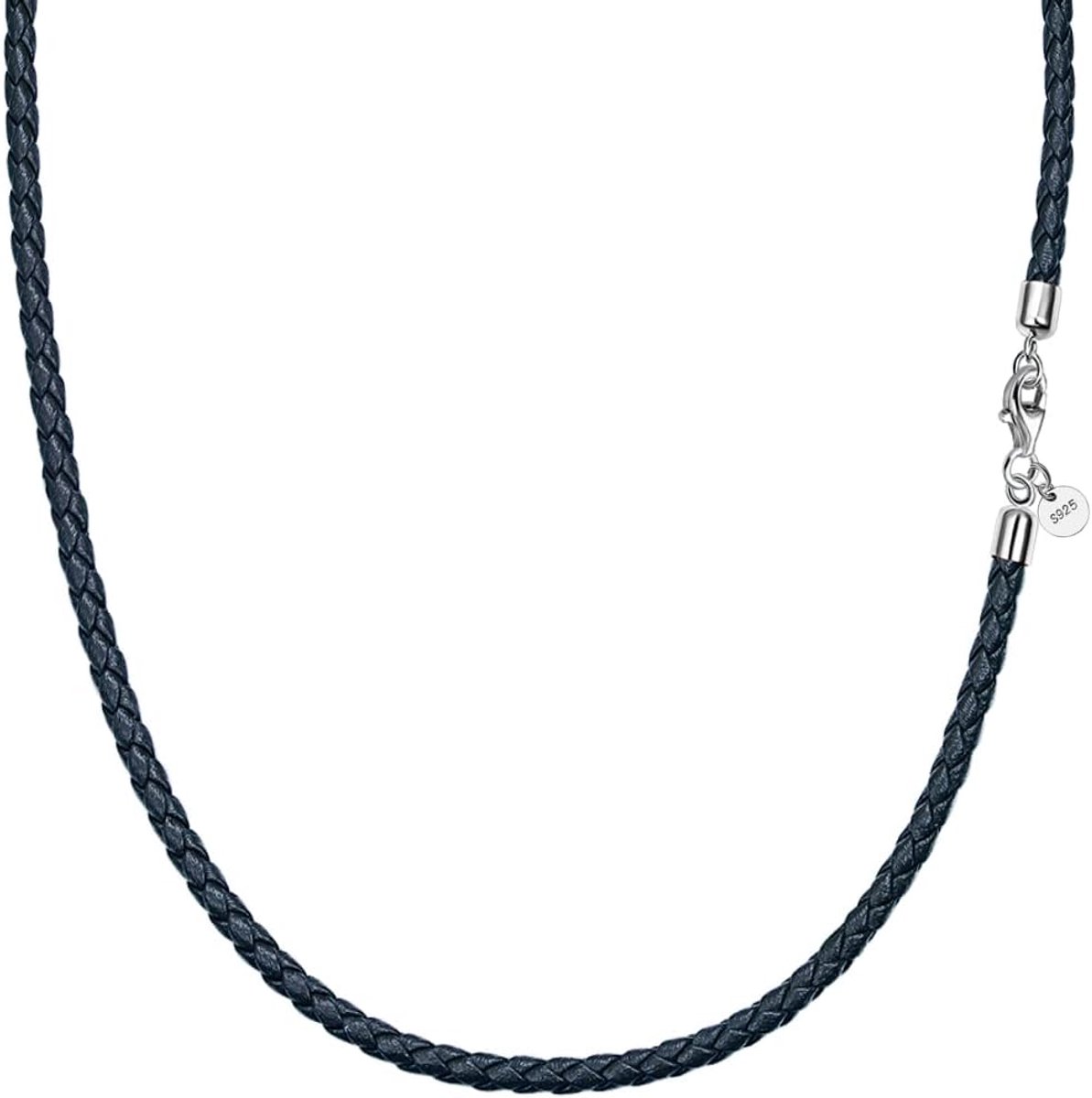 SnelShoppen - Heren leren ketting 2.5 mm / 3 mm breed gevlochten leren halsketting met leren band van 45 tot 60 cm in 925 sterling zilver