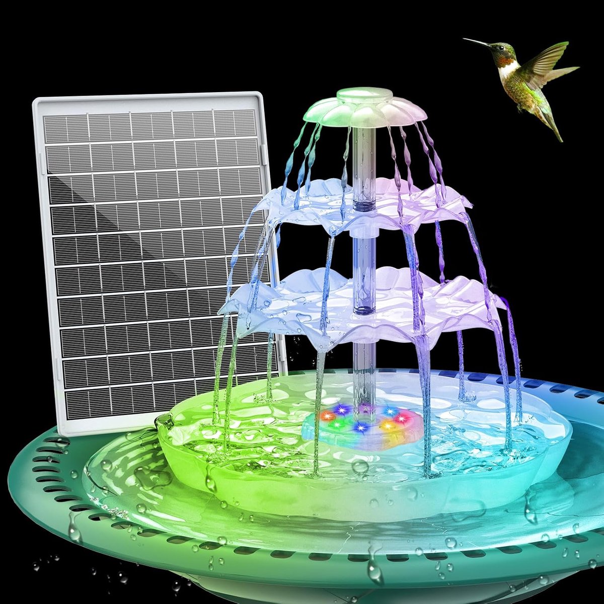 SnelShoppen - DIY Solar Fontein voor Vogels met 6.5W Zonnepaneel, LED, 3-Fasen Vogelbad en Tuinaccessoire voor Buiten, Eco-vriendelijk en Ondersteunt
