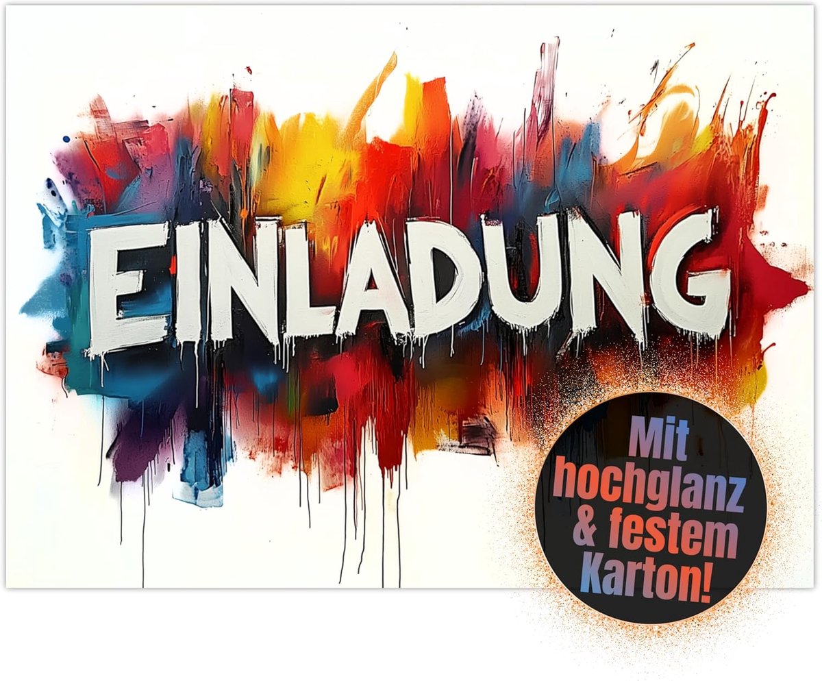 SnelShoppen - Graffiti Uitnodigingskaarten voor Kinderverjaardag, 12 Stuks, DIN A6, Kleurrijk en Stain Resistant, Voor Jongens en Meisjes Feest, Avont