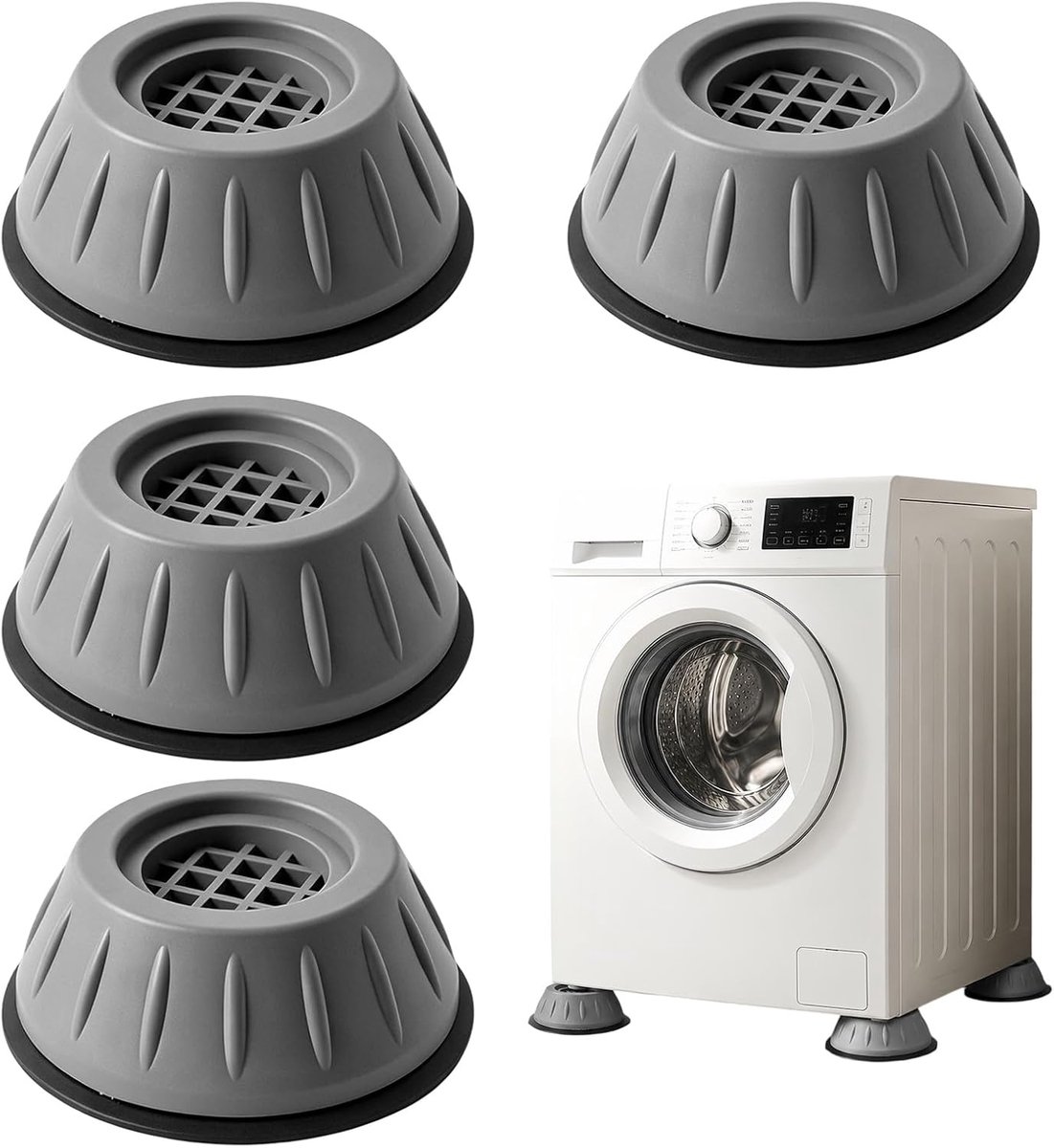 SnelShoppen - 4 Stuks Anti-Trillingsvoeten, Geluidsdempers voor Wasmachine en Droger, Stabiel, Hoogteverhoging, Vochtbescherming en Vloerbescherming