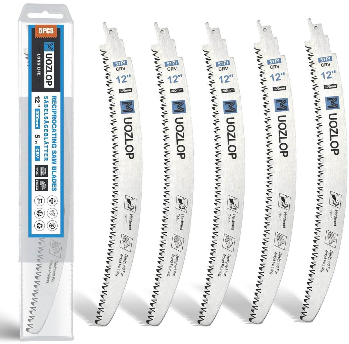 SnelShoppen - 300mm Reciprocating Saw Blades met Japanse Tanden, 5 TPI voor Houtbewerking, 5-delige Set voor Bomen en Hout Snoeien