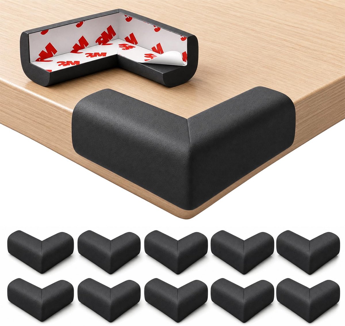 SnelShoppen - Hoekbeschermers Zwart Rubber (Set van 10) - Zachte Schuimrand Beschermers voor Tafel en Meubels - Kindveilig en Duurzaam