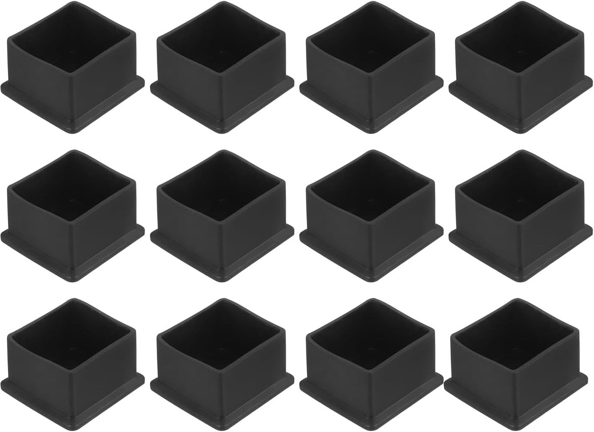 SnelShoppen - 12 Stuks PVC Vierkante Stoelpoot Doppen 40mm x 40mm - Zwarte Meubelpads voor Tafel, Tuin, Kast, Bed, Vloerbescherming