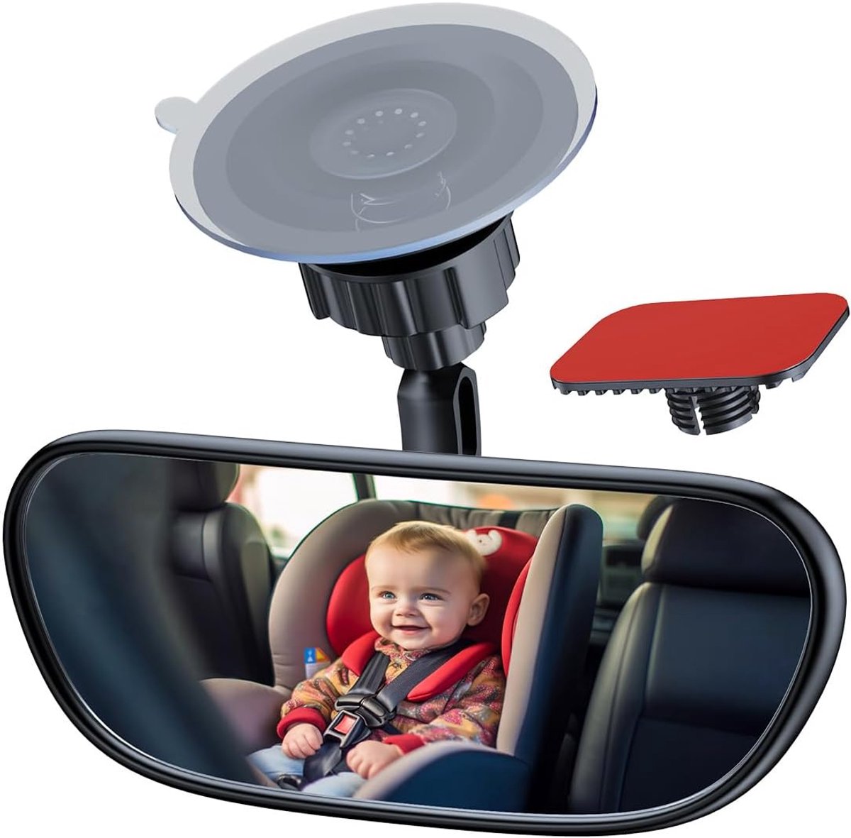 SnelShoppen - Baby Achteruitkijkspiegel, 360° Breedhoek, Verstelbare Convexe Spiegels voor Kinderen, Met Zuignap en Auto Plakhouder