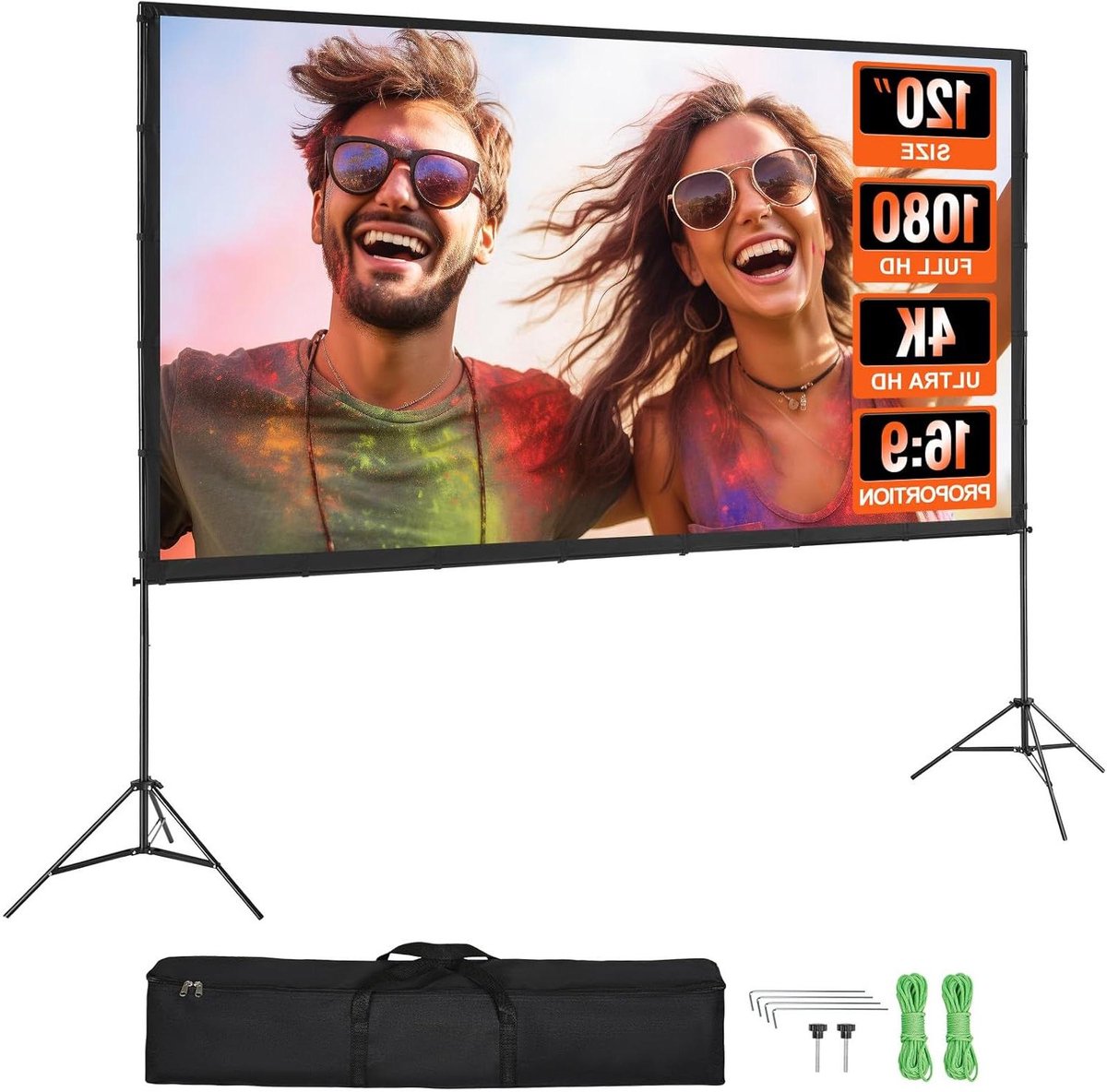 Projectorscherm met standaard - Filmscherm buiten - Thuisbioscoop creëren - Kreukvrij polyester - 120 inch 16:9 - Wit