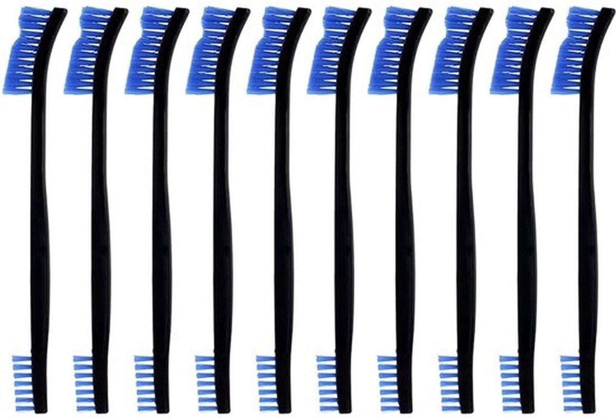10 stuks dubbelzijdige nylon detaillering spleetborstels 7 inch universele kleine reinigingsborstel conventionele borstelharen (blauw)