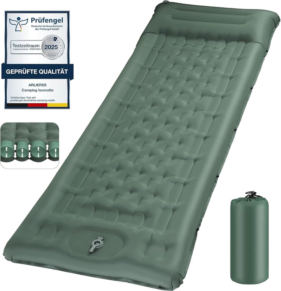SnelShoppen - Zelfopblazende Camping Isomat, 12 cm Dikke Luchtmatras met Versterkte Structuur, Inclusief Voetpomp en 16 cm Hoofdkussen, Scheurvast en