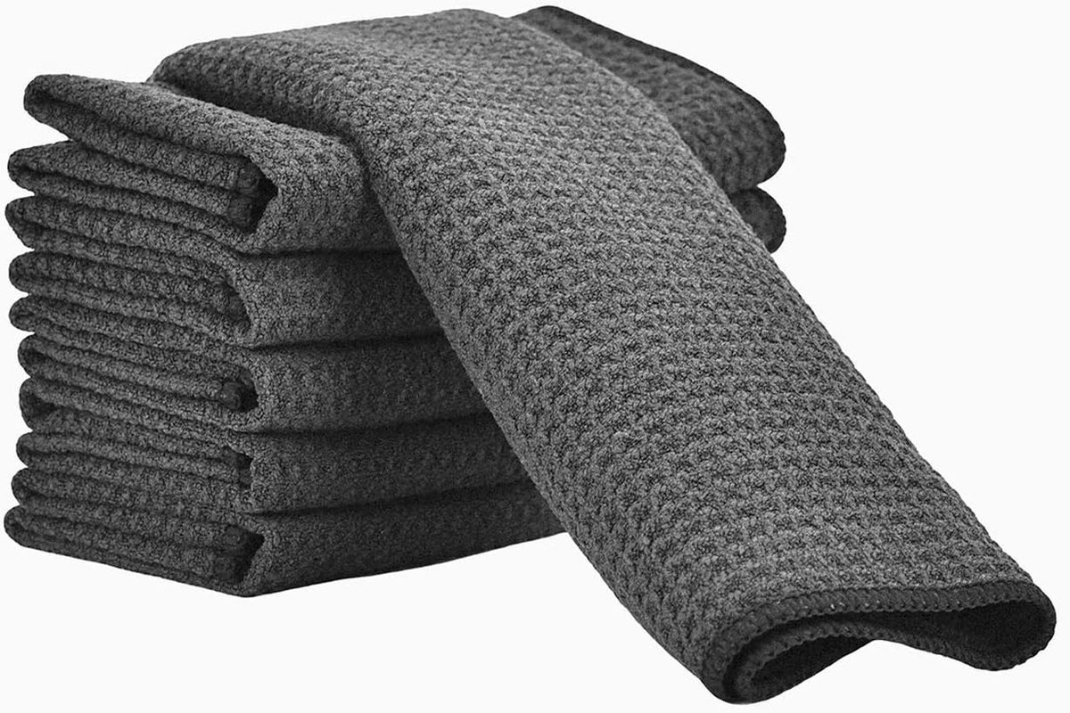 SnelShoppen - Set van 3 Superabsorberende Microvezel Theedoeken Wafelstof 30x30 cm - Sneldrogend, Grijs, Voor Keuken en Huishouden