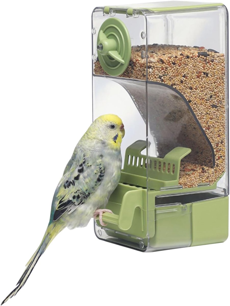 SnelShoppen - Automatische Vogelvoeder, Vogelkooi Voeder met Perch voor Parkiet, Kanarie, Cockatiel en Vink (Groen)