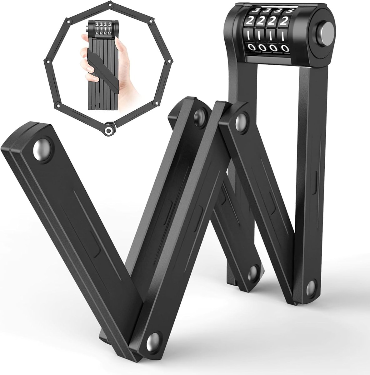 SnelShoppen - Fietsslot Vouwslot 120 cm, Robuust Cijferslot, Extra Hoge Diefstalbeveiliging voor Fietsen, E-Bikes en E-Scooters, Met Houder, 1,4 kg