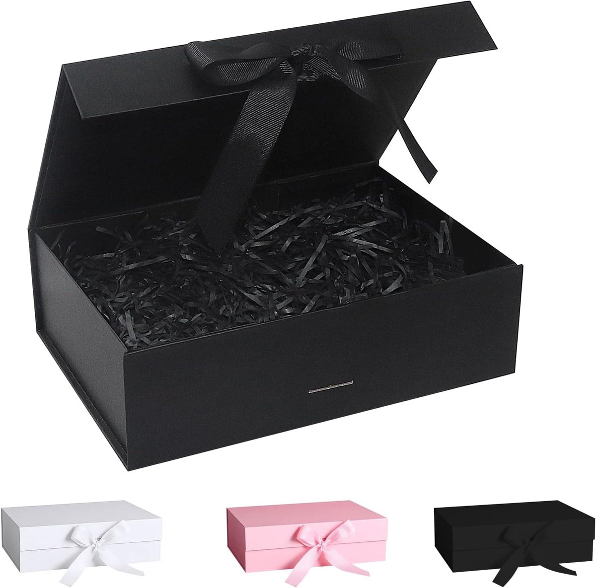 SnelShoppen - Geschenkdoos met Strik en Deksel, Magnetische Doos voor Bruiloft, Verjaardag, Kerstmis, Jubileum - Zwart, 27 x 19 x 8 cm