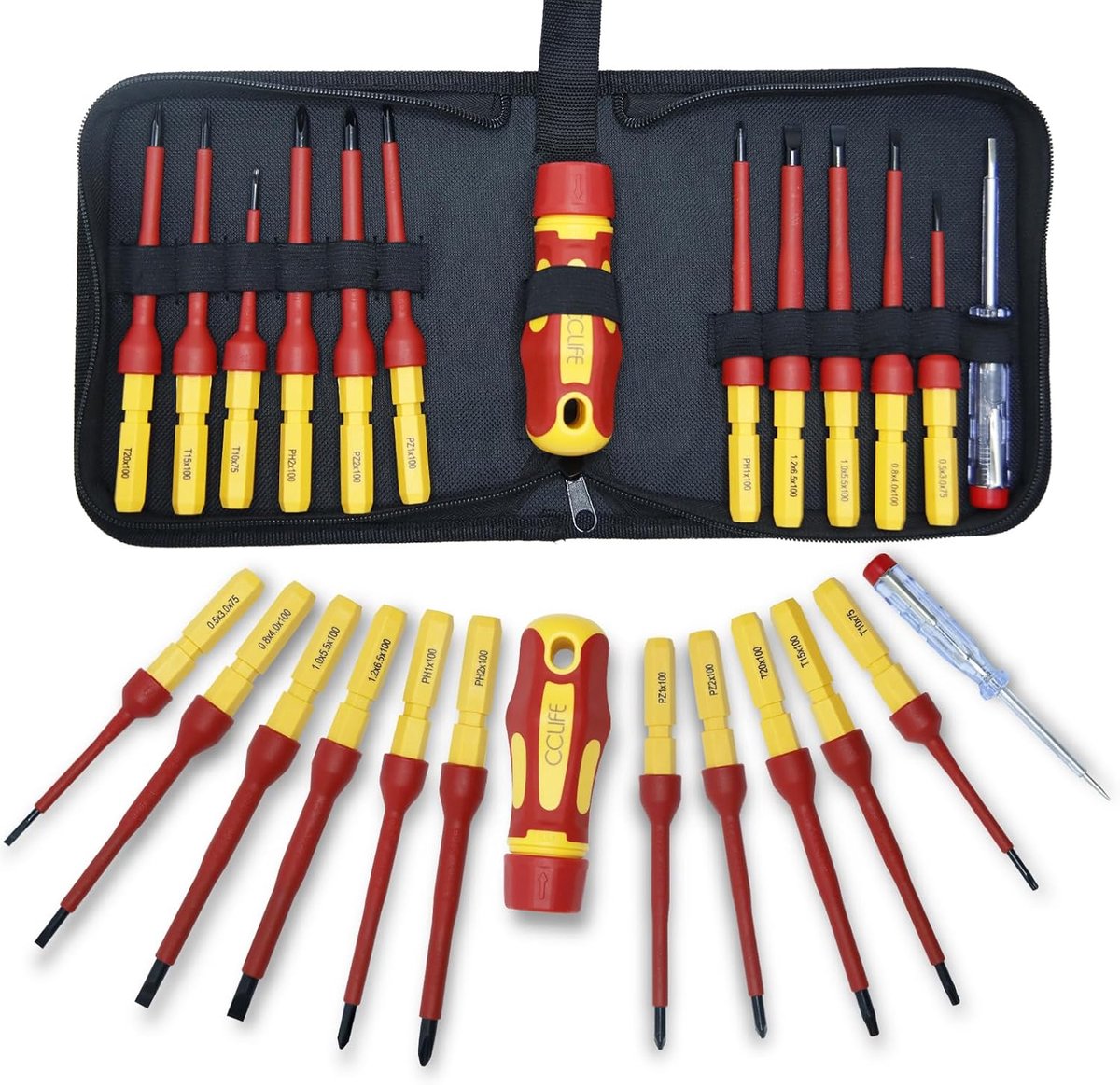 SnelShoppen - 13-delige VDE geïsoleerde schroevendraaier set met wisselklingen, magnetische schroevendraaiers 1000V, spanningstester incl. sleuf, PH,