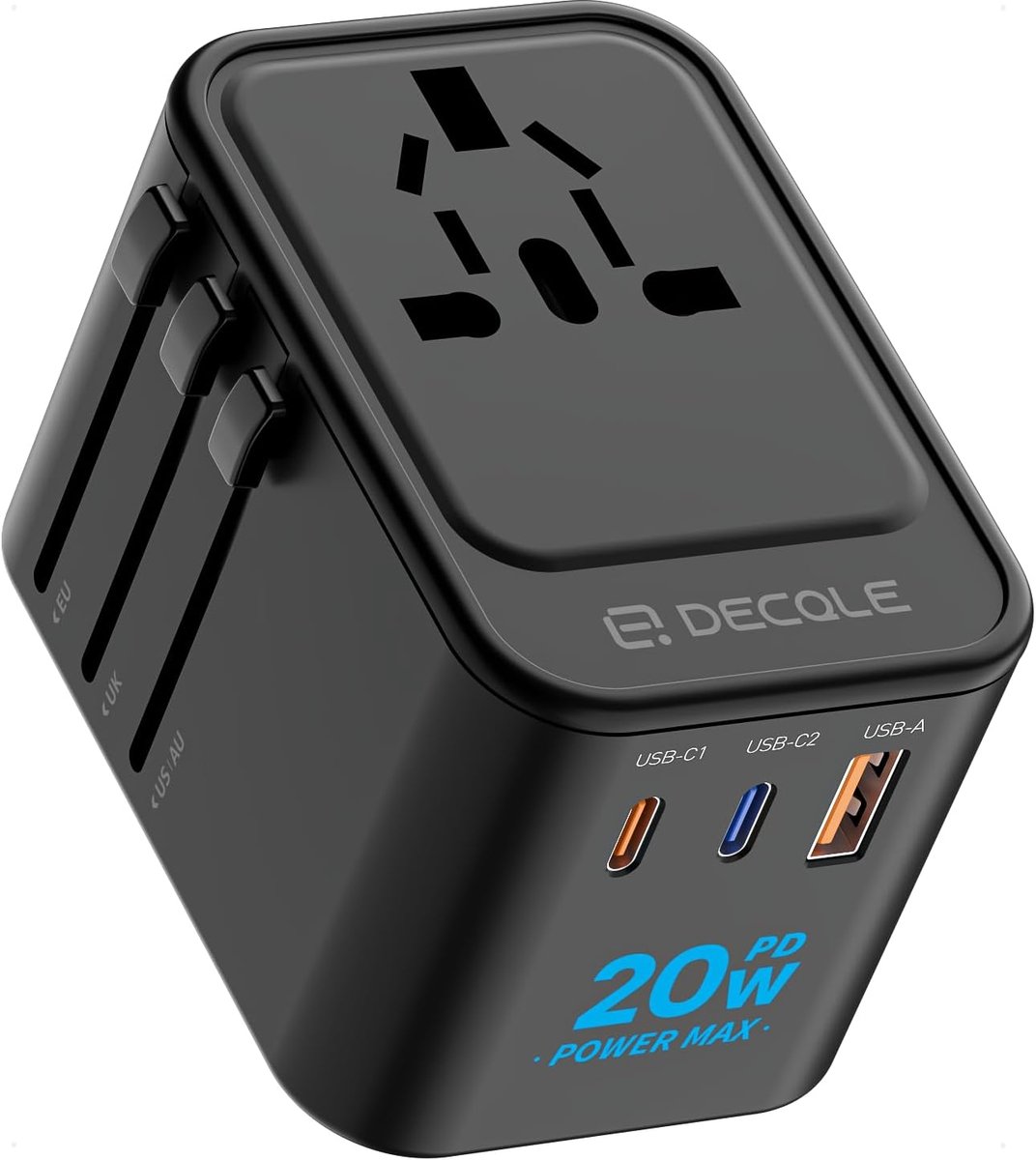 SnelShoppen - Reisadapter Wereldwijd met 2 USB-C & 1 USB-A - Universele Reisstekker voor AC-stopcontact - Internationale Adapter voor Nederland naar V
