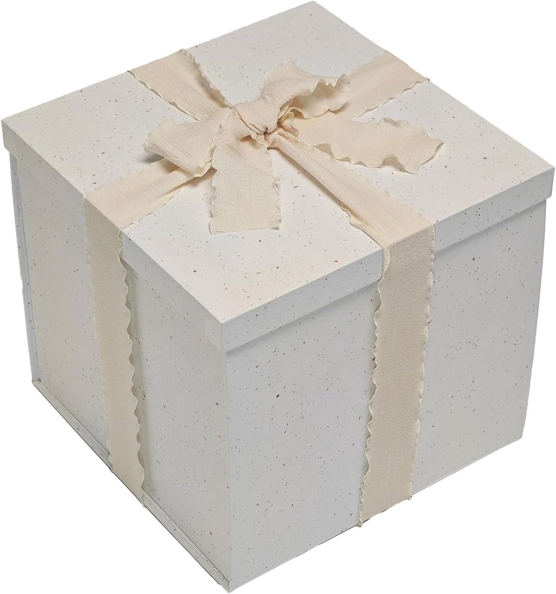 SnelShoppen - Premium Off White Cadeaudoos 22x22x20.5cm met Deksel en Lint voor Valentijnsdag, Kerst, Bruiloft en Verjaardag - Luxe Cadeauverpakking