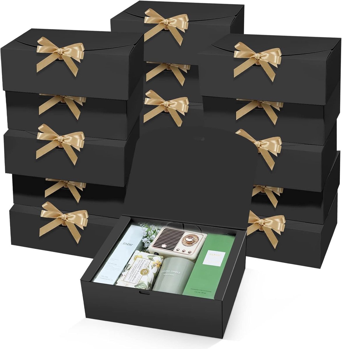 SnelShoppen - 15 Stuks Zwarte Kraftpapier Cadeau Dozen met Deksels 25x20x10 cm - Perfect voor Bruiloft, Verjaardag, Kerst, Feestverpakking, Cadeaus me