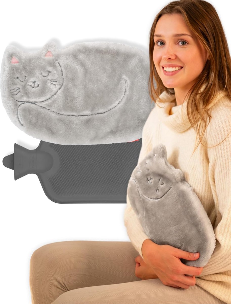 SnelShoppen - Warmwaterkruik Zachte Kruik met Kat Oren - Warm Water Fles voor Comfort, Cadeau voor Kinderen, Thuis, en Koud Weer