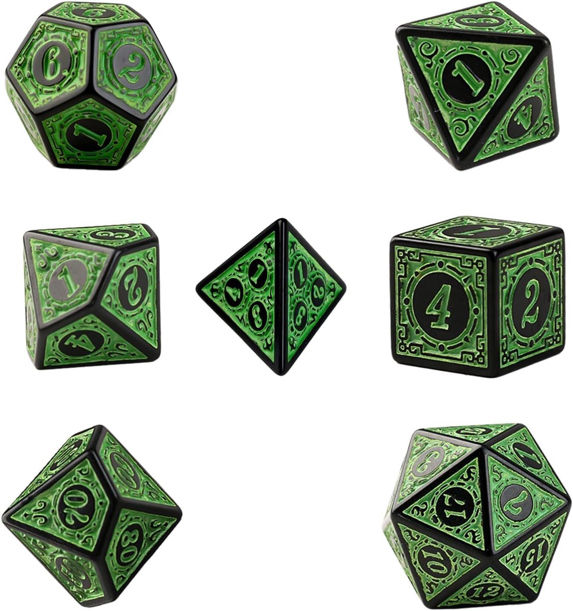 SnelShoppen - 7 Stuks Polyhedrale Dobbelstenen Set voor DND RPG Spellen - Hoogwaardig Acryl - Groen - D20, D12, D10, D8, D6, D4 - Perfect voor Dungeon