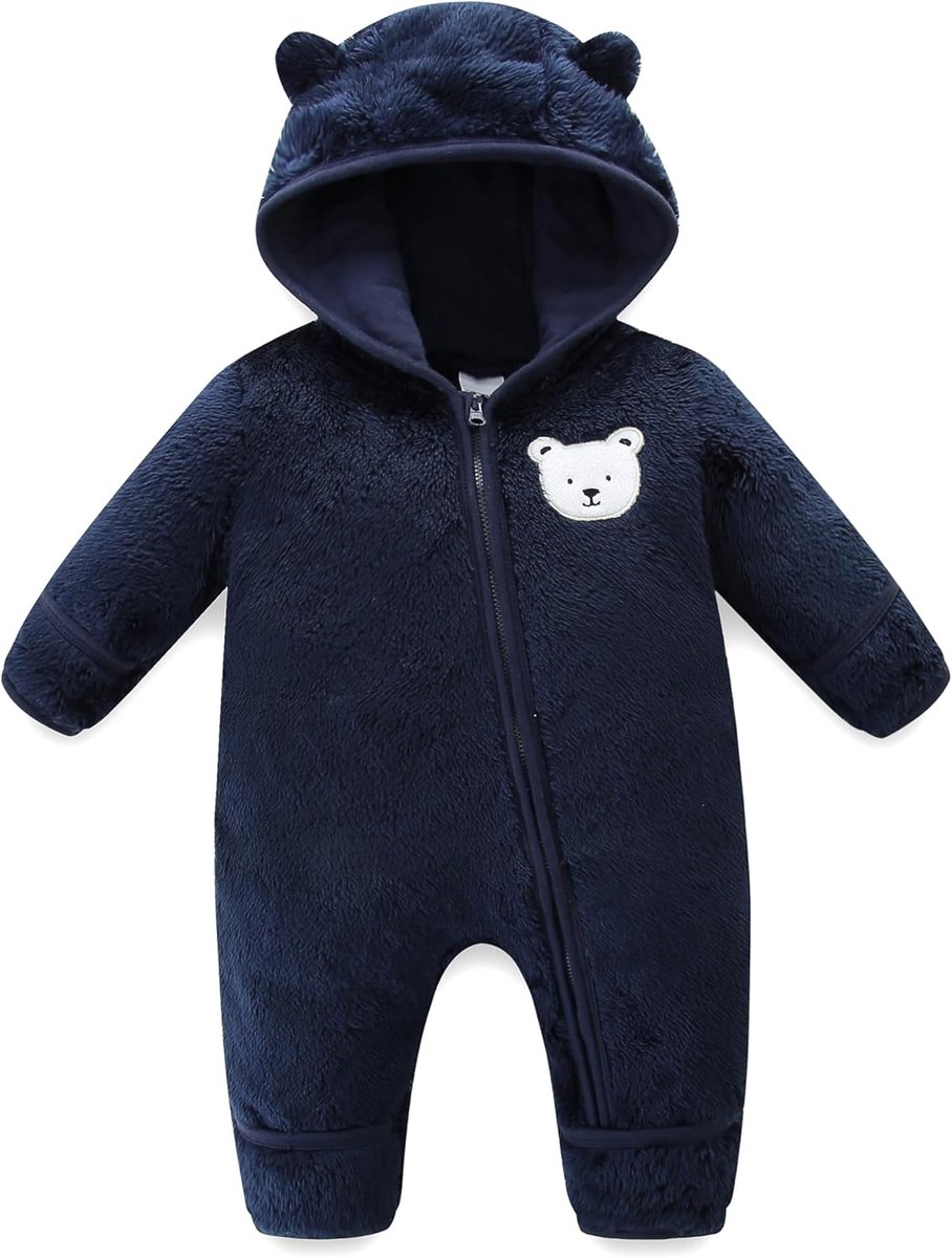SnelShoppen - Babyoverall Winter Sneeuwpak met Capuchon, Fleece Romper voor Pasgeborenen, Warm Eendelig Pak voor Jongens en Meisjes 0-18 Maanden