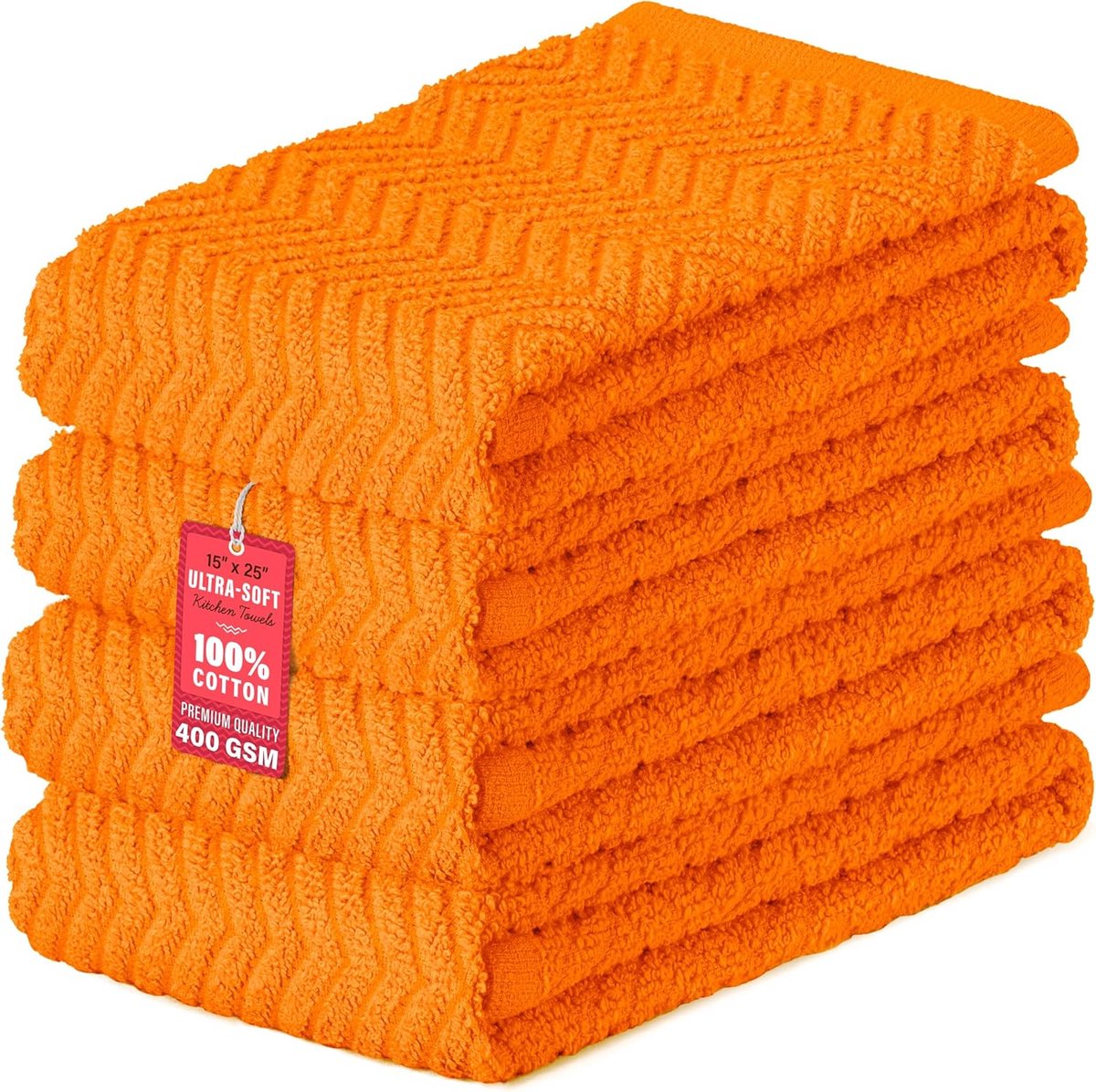 SnelShoppen - 4 Grote Keukenhanddoeken Oranje, 100% Katoen, 30 x 64 cm, Absorberende Droogdoeken voor Keuken, Effen Kleur, Perfect voor Koken en Huish