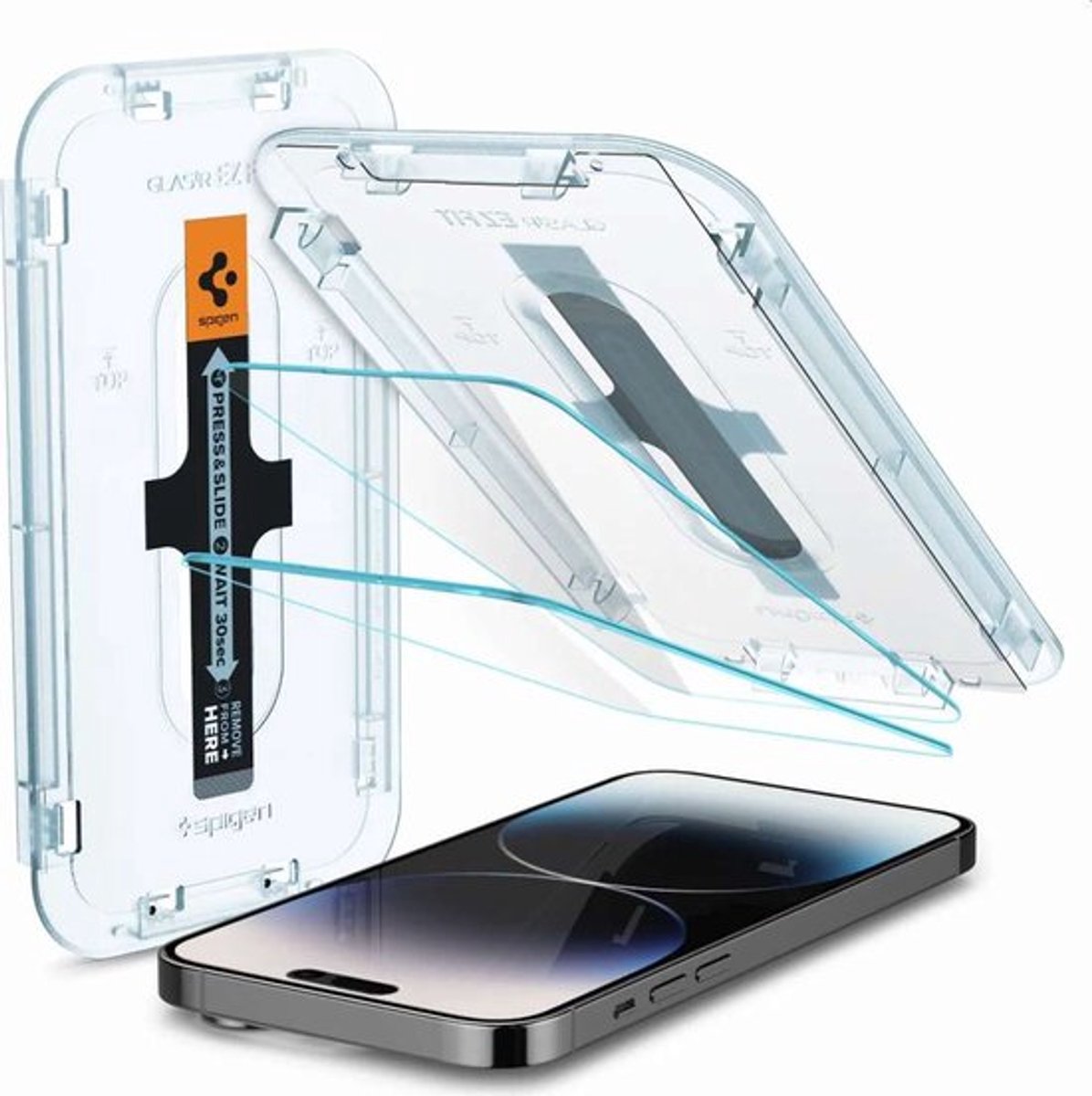 Geschikt voor Spigen Geschikt voor Apple iPhone 14 Pro - Met Montage Frame EZ FIT Screen protector - 2 Stuks