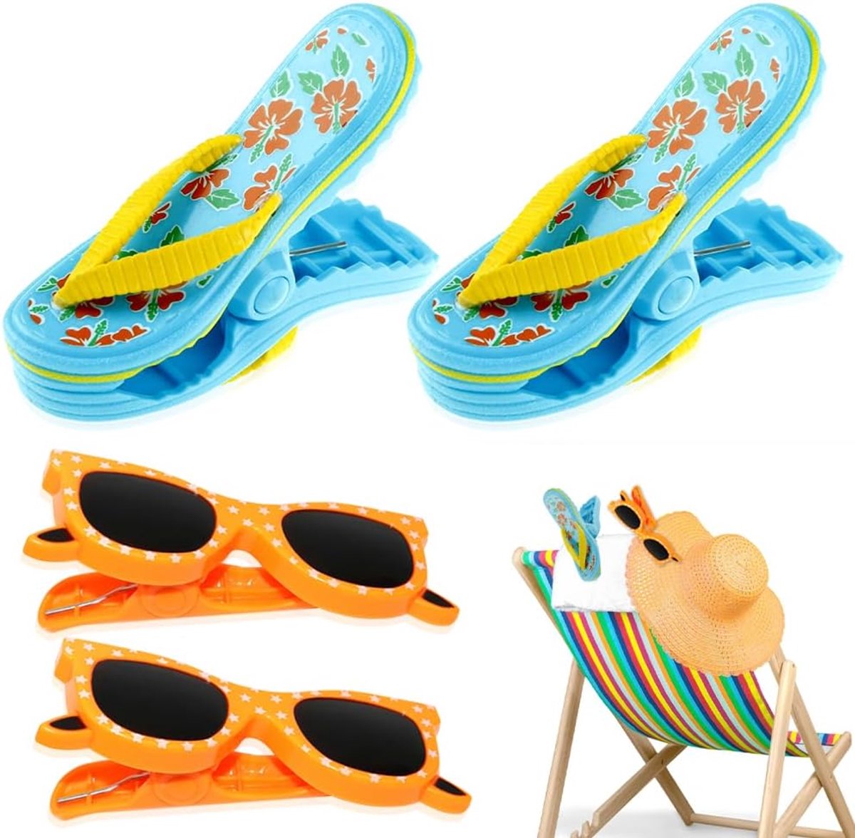 Thijox - 4 Stuks Strandhanddoekclips, Flip-Flop Handdoekklemmen, Winddichte Kunststof Klemmen voor Zonnebed, Strandstoelen, Camping, Tuin, Antislip, S