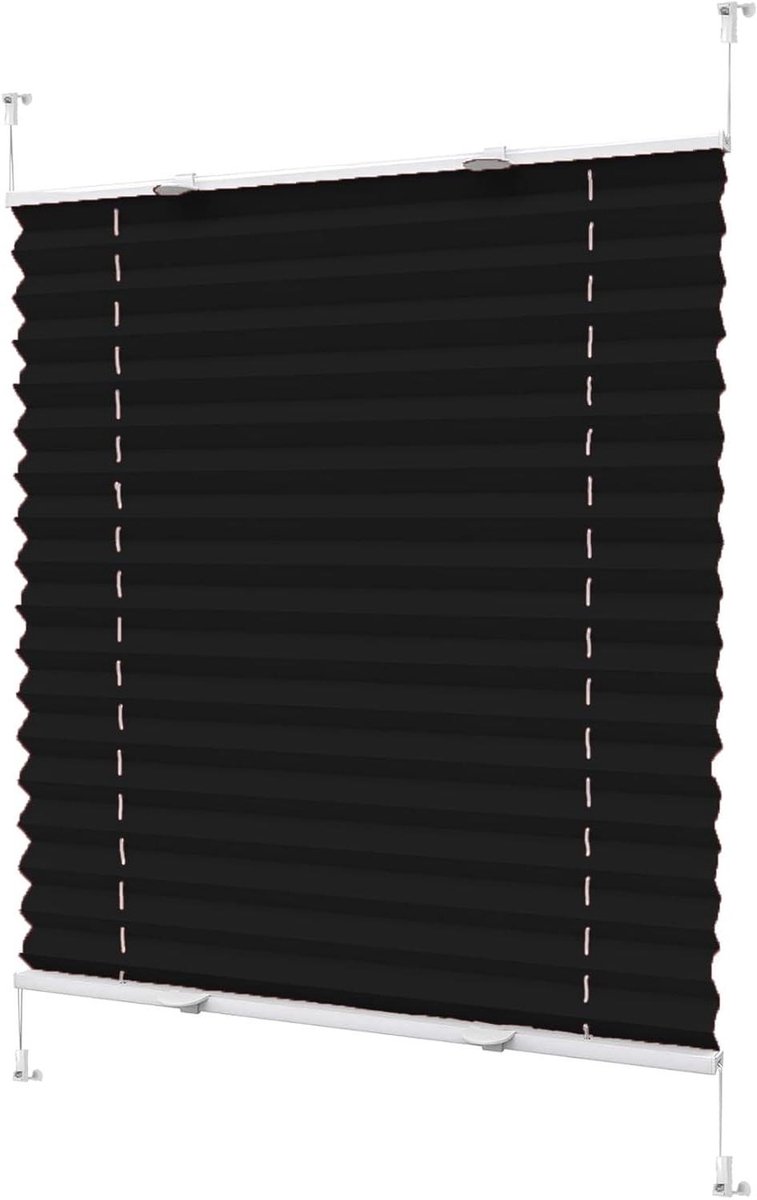 Plisségordijn verduistering - Rolgordijn jaloezie - Zonwering inkijkvrij - Zonder boren - 25 x 195 cm - Zwart